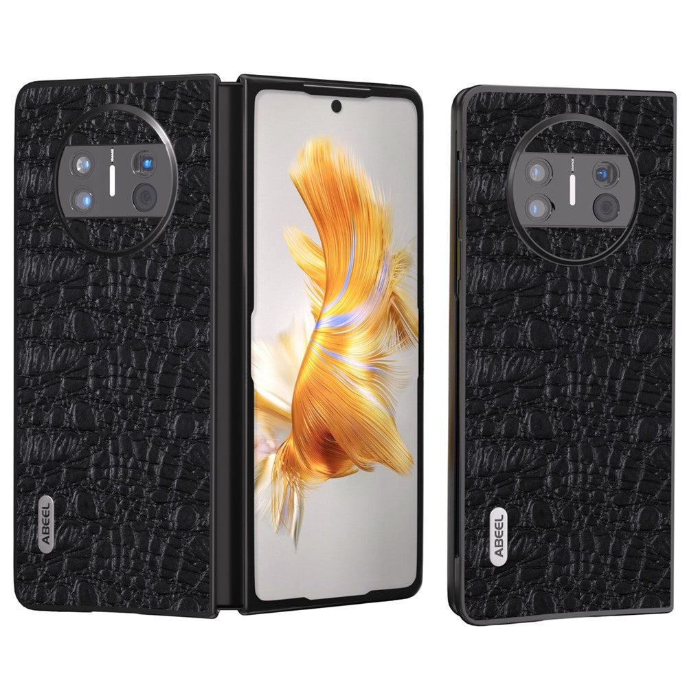 ABEEL For Huawei Mate X3 5G Textured Genuine Cow Leather Coated PC Cover Black Edge Phone Case