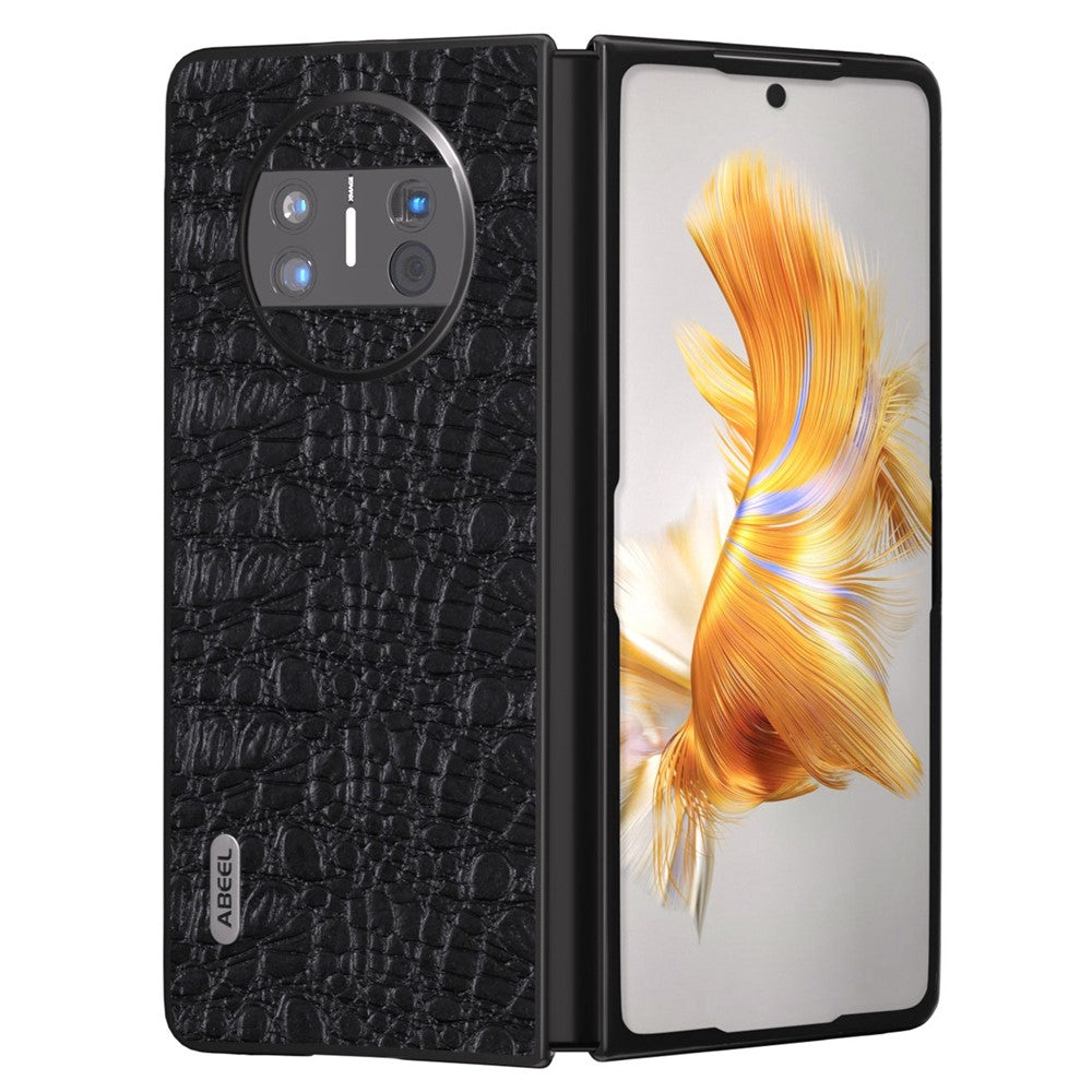 ABEEL For Huawei Mate X3 5G Textured Genuine Cow Leather Coated PC Cover Black Edge Phone Case