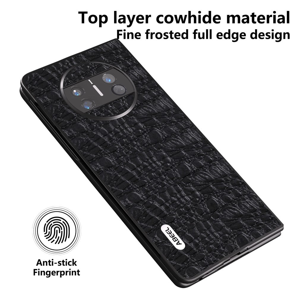 ABEEL For Huawei Mate X3 5G Textured Genuine Cow Leather Coated PC Cover Black Edge Phone Case