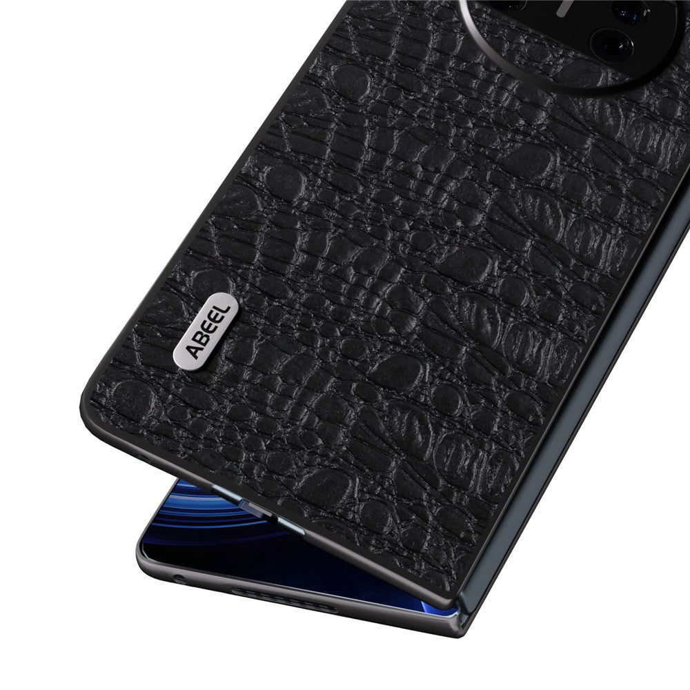 ABEEL For Huawei Mate X3 5G Textured Genuine Cow Leather Coated PC Cover Black Edge Phone Case