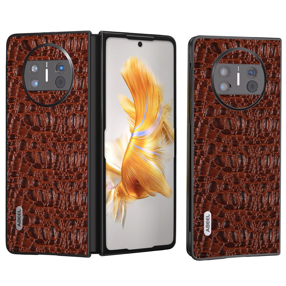 ABEEL For Huawei Mate X3 5G Textured Genuine Cow Leather Coated PC Cover Black Edge Phone Case