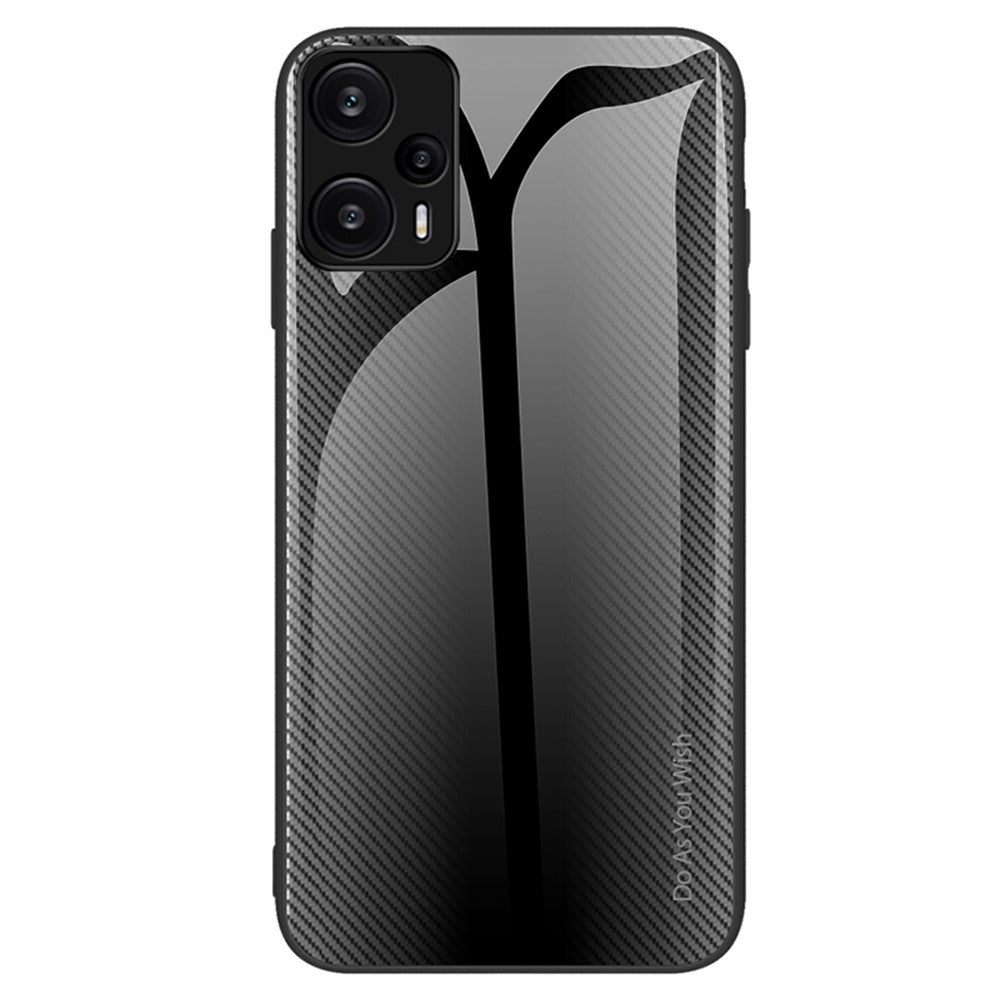 Xiaomi Redmi Note 12 Turbo / Poco F5 5G Kolfibertextur Skal Härdat Glas Baksida + Mjukt TPU mobilskal