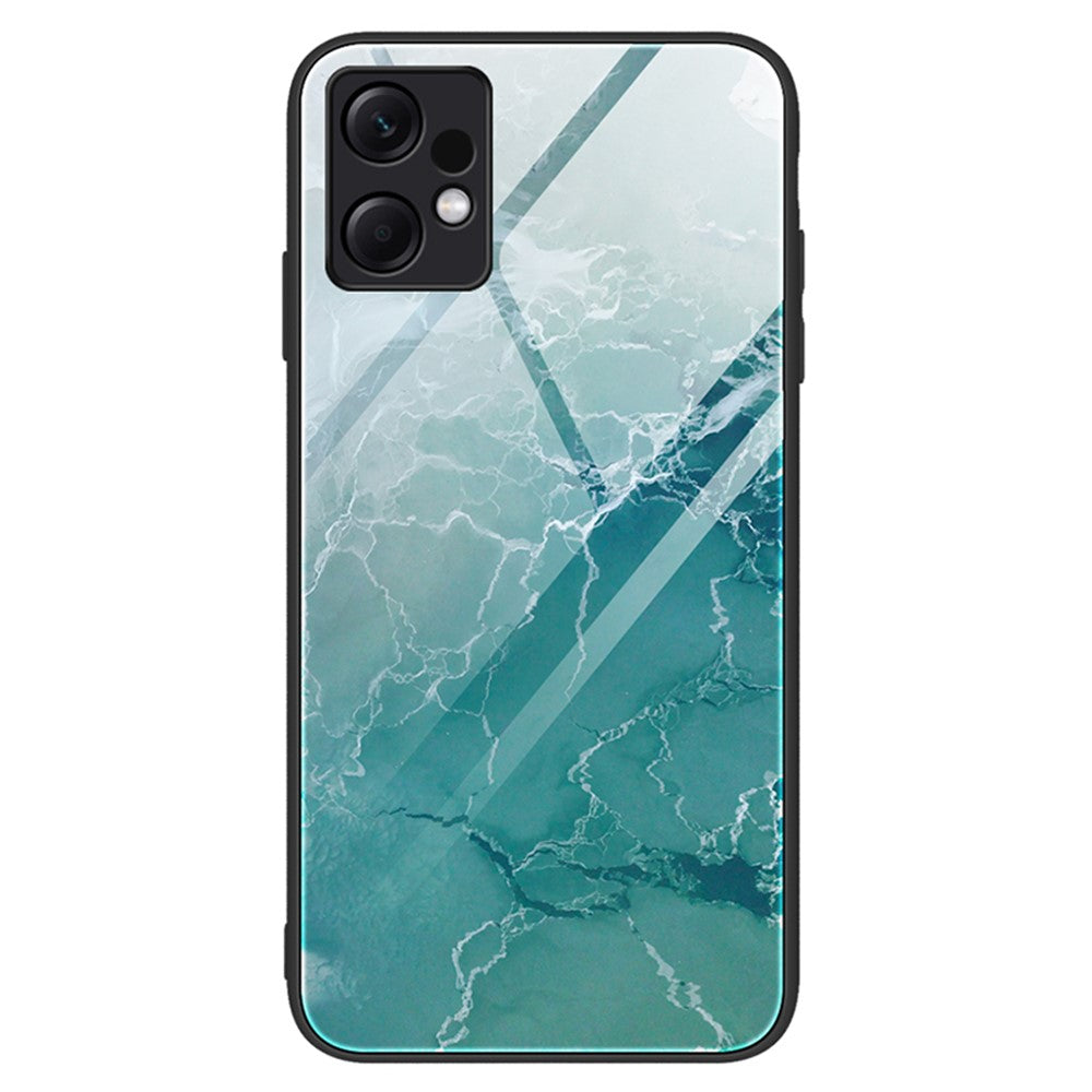 For Xiaomi Redmi Note 12 4G Marble Pattern Phone Case Tempered Glass+PC+TPU Hybrid Anti-Drop Shell