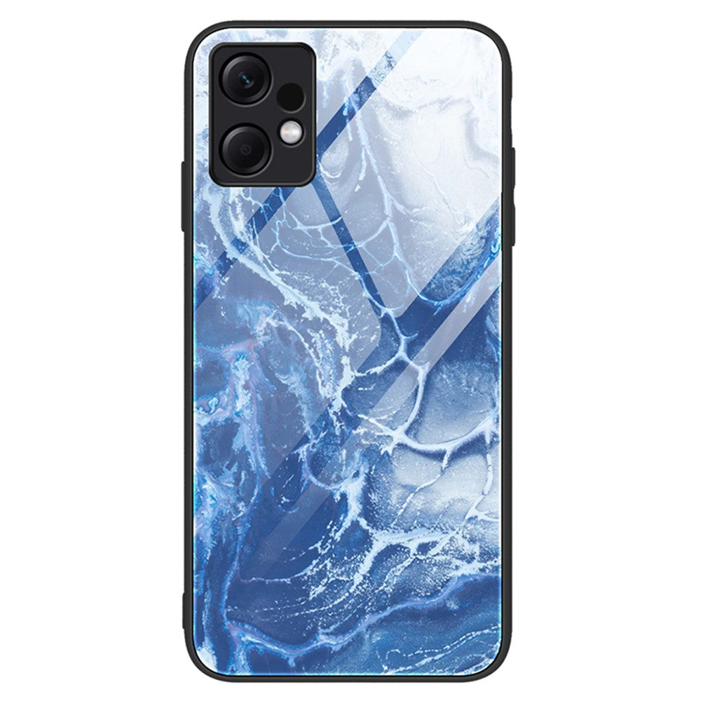 For Xiaomi Redmi Note 12 4G Marble Pattern Phone Case Tempered Glass+PC+TPU Hybrid Anti-Drop Shell