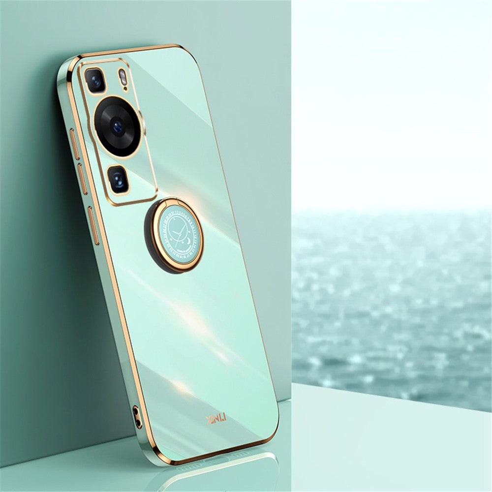 XINLI For Huawei P60 Electroplating Phone Case Ring Kickstand Soft TPU Phone Cover