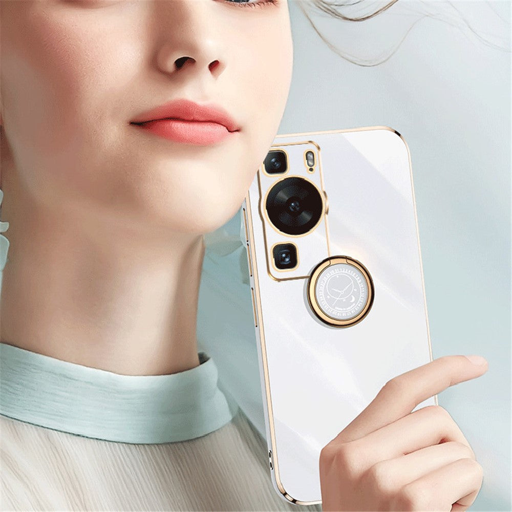 XINLI For Huawei P60 Electroplating Phone Case Ring Kickstand Soft TPU Phone Cover