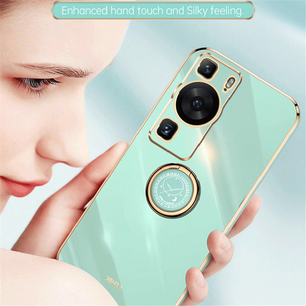 XINLI For Huawei P60 Electroplating Phone Case Ring Kickstand Soft TPU Phone Cover