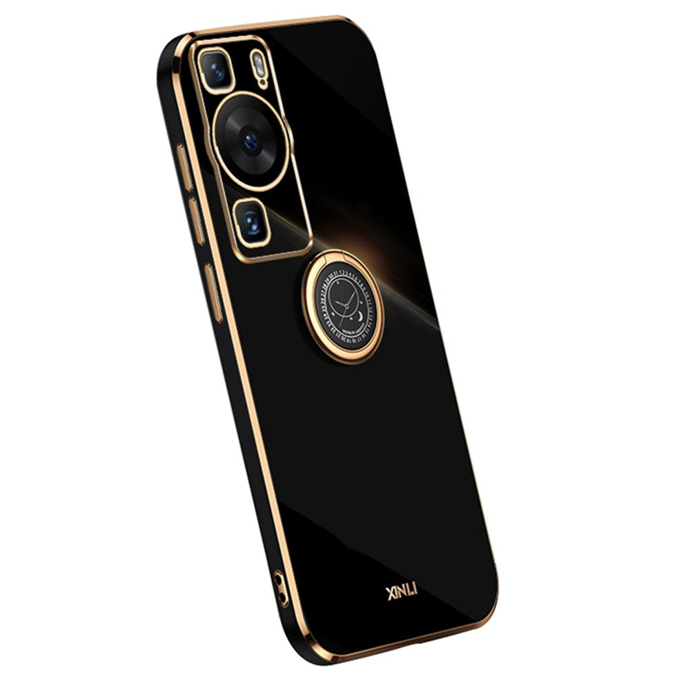 XINLI For Huawei P60 Electroplating Phone Case Ring Kickstand Soft TPU Phone Cover