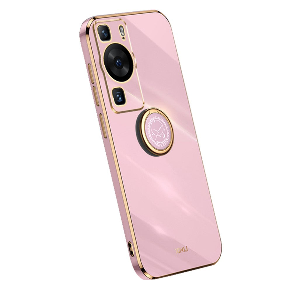 XINLI For Huawei P60 Electroplating Phone Case Ring Kickstand Soft TPU Phone Cover