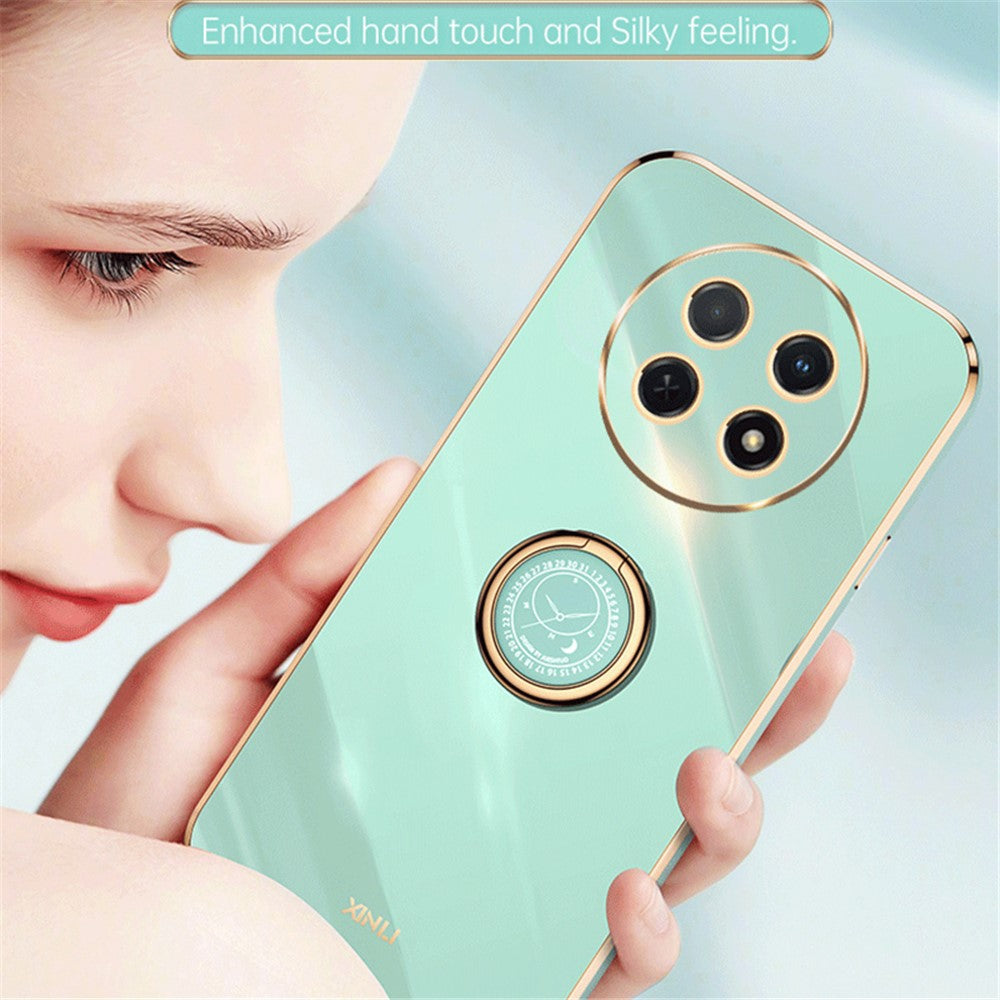 XINLI For Huawei Enjoy 60X Ring Kickstand Electroplating Phone Cover Soft TPU Anti-Fall Back Case