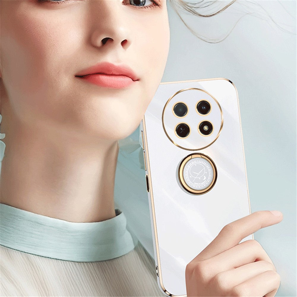 XINLI For Huawei Enjoy 60X Ring Kickstand Electroplating Phone Cover Soft TPU Anti-Fall Back Case