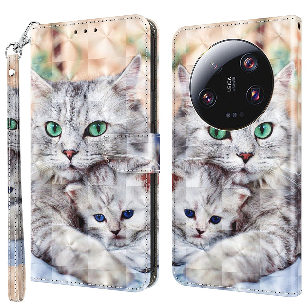 3D Pattern Printing Phone Case for Xiaomi 13 Ultra PU Leather Wallet Cover Phone Shell with Strap