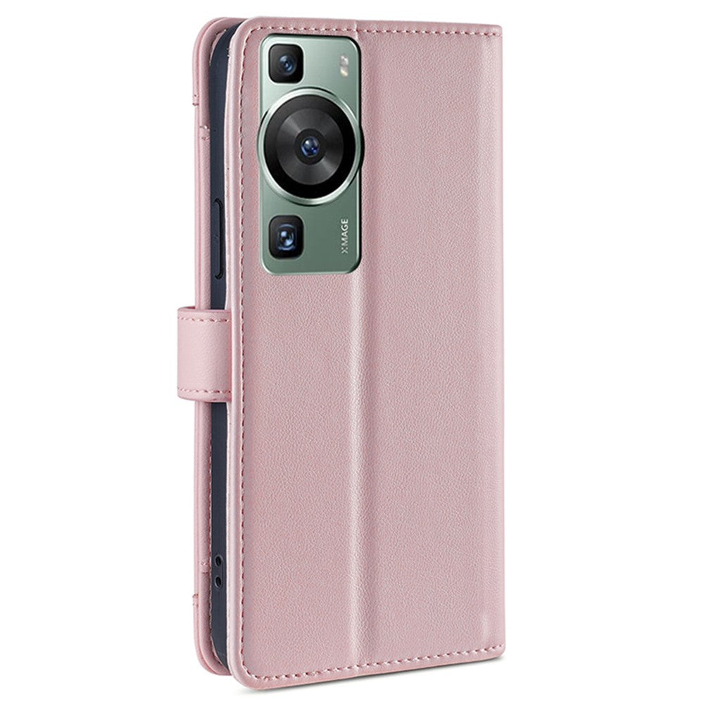Wallet Cover for Huawei P60 / P60 Pro Zipper Pocket Anti-Scratch Leather Phone Stand Case with 2 Straps