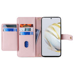 Wallet Cover for Huawei P60 / P60 Pro Zipper Pocket Anti-Scratch Leather Phone Stand Case with 2 Straps