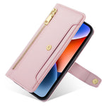 Wallet Cover for Huawei P60 / P60 Pro Zipper Pocket Anti-Scratch Leather Phone Stand Case with 2 Straps