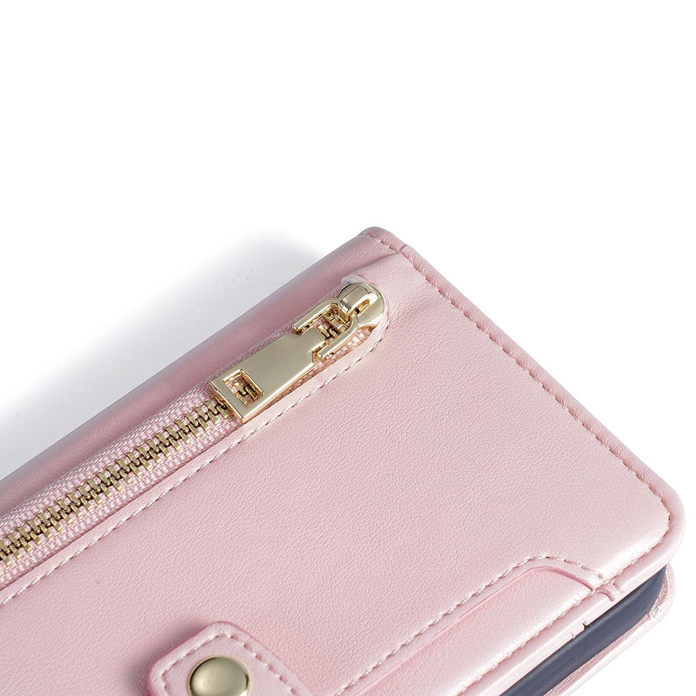 Wallet Cover for Huawei P60 / P60 Pro Zipper Pocket Anti-Scratch Leather Phone Stand Case with 2 Straps