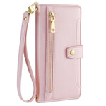 Wallet Cover for Huawei P60 / P60 Pro Zipper Pocket Anti-Scratch Leather Phone Stand Case with 2 Straps