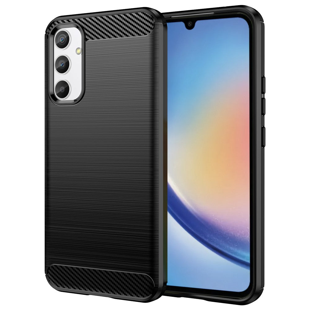 Til Samsung Galaxy A34 5G blødt TPU telefoncover med kulfibertekstur børstet bagside