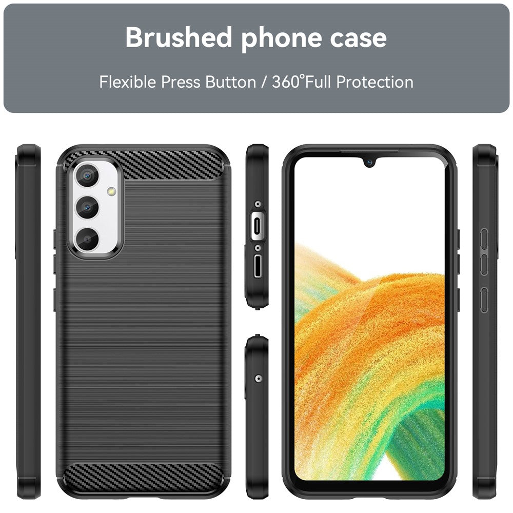 Til Samsung Galaxy A34 5G blødt TPU telefoncover med kulfibertekstur børstet bagside