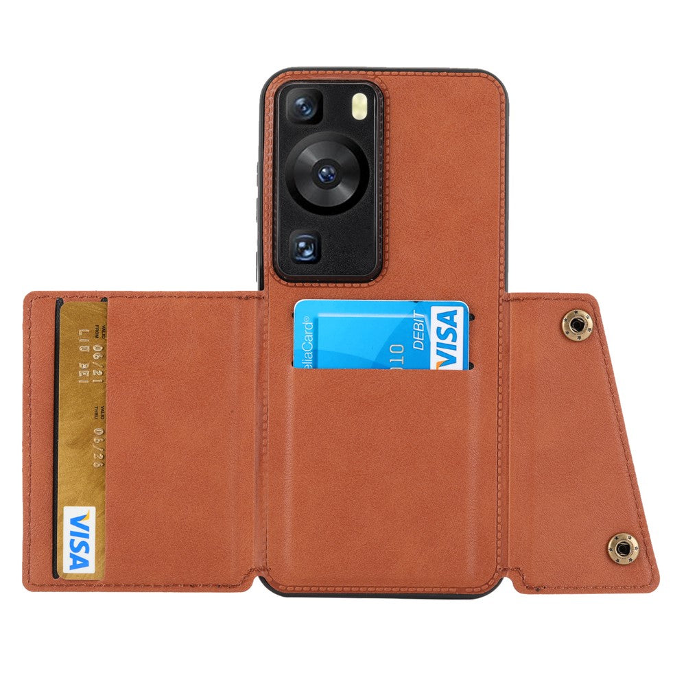 For Huawei P60 / P60 Pro Kickstand Case Card Holder PU Leather Coated TPU Phone Case with Car Mount Metal Sheet