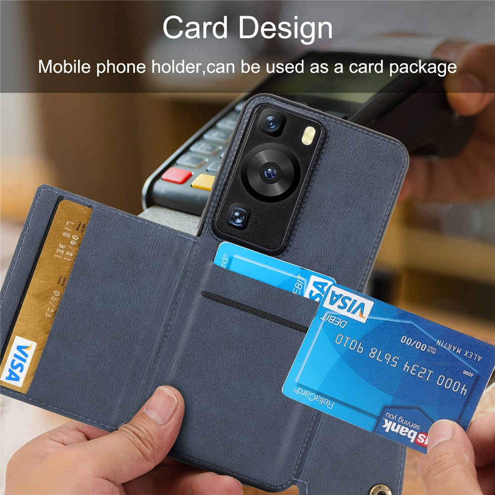 For Huawei P60 / P60 Pro Kickstand Case Card Holder PU Leather Coated TPU Phone Case with Car Mount Metal Sheet
