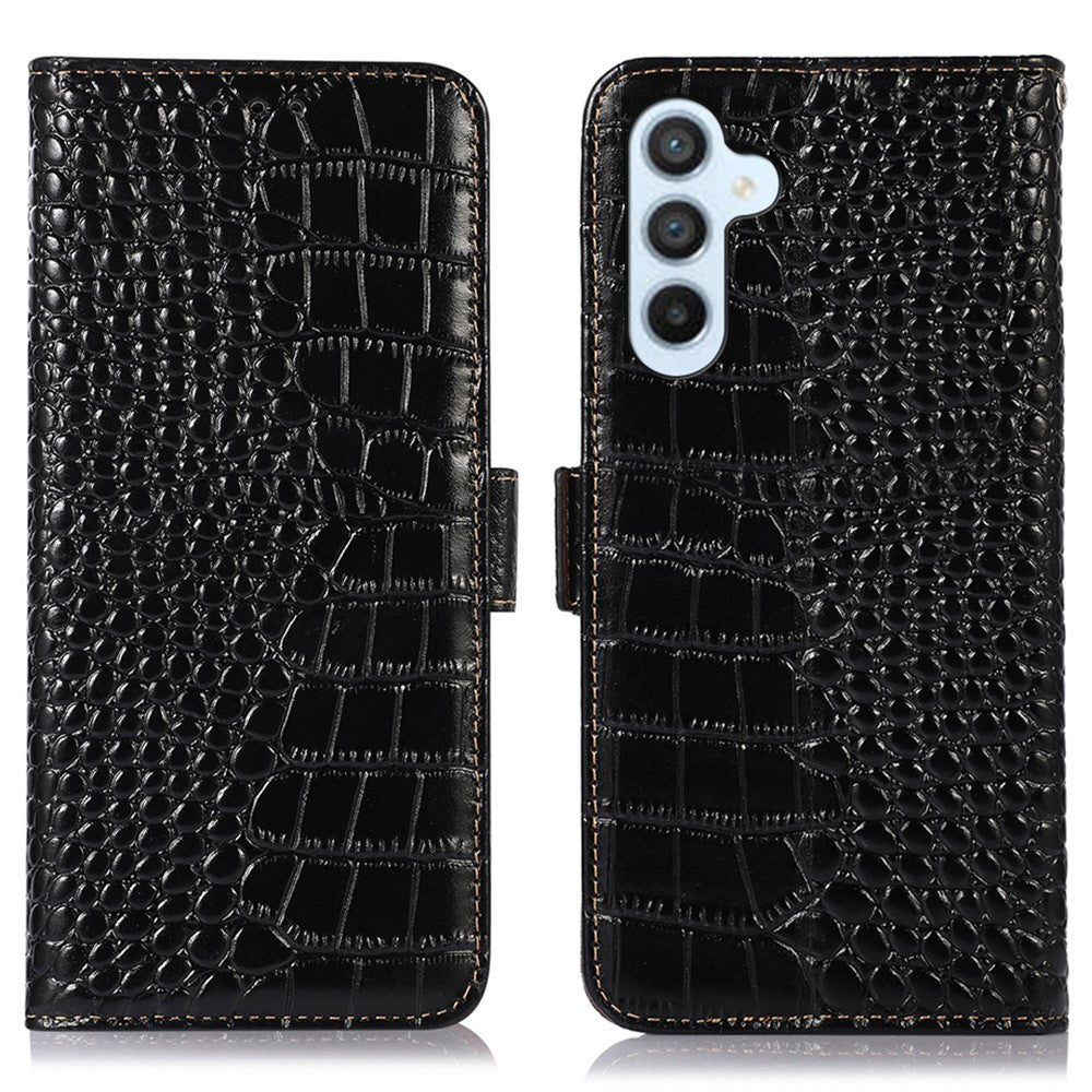 Til Samsung Galaxy M54 5G / F54 5G RFID Blokerende Pung Etui Ægte Koskind Krokodille Tekstur Stand Telefon Cover