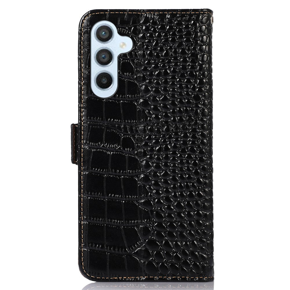 Til Samsung Galaxy M54 5G / F54 5G RFID Blokerende Pung Etui Ægte Koskind Krokodille Tekstur Stand Telefon Cover