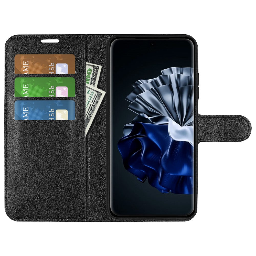 Huawei P60 Pro Litchi Texture Phone Leather Case Plånboksfodral med stativ, fallskyddande fodral