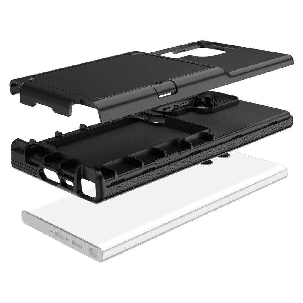 Samsung Galaxy S23 Ultra Cardcase-serien PC + TPU-mobilskal Spegeldesign Korthållare Stativ Förtjockat Skydd