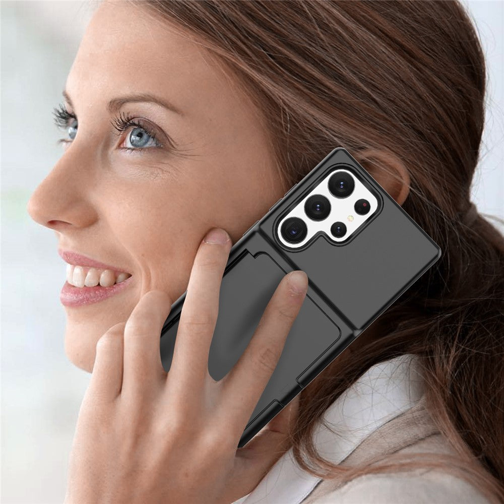 Samsung Galaxy S23 Ultra Cardcase-serien PC + TPU-mobilskal Spegeldesign Korthållare Stativ Förtjockat Skydd