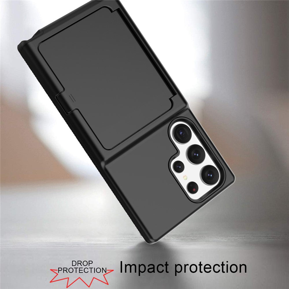 Samsung Galaxy S23 Ultra Cardcase-serien PC + TPU-mobilskal Spegeldesign Korthållare Stativ Förtjockat Skydd