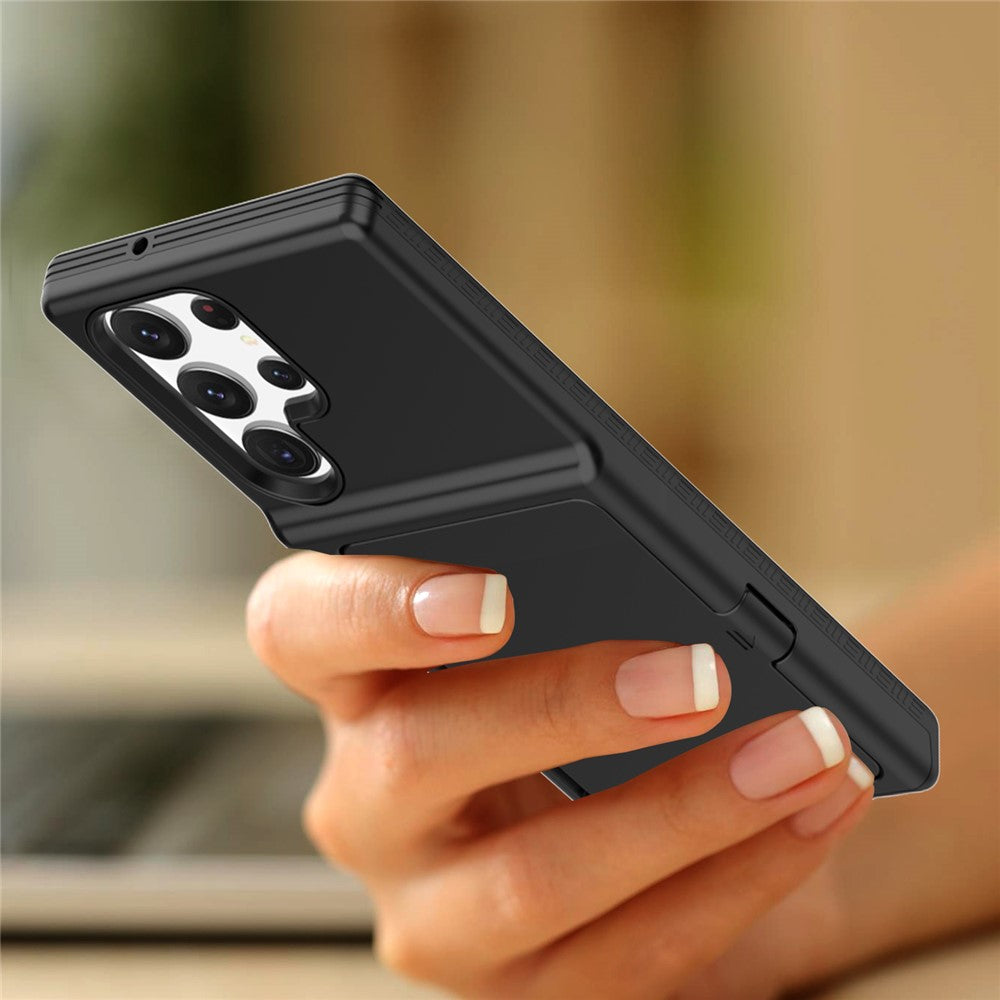 Samsung Galaxy S23 Ultra Cardcase-serien PC + TPU-mobilskal Spegeldesign Korthållare Stativ Förtjockat Skydd