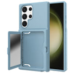 Samsung Galaxy S23 Ultra Cardcase-serien PC + TPU-mobilskal Spegeldesign Korthållare Stativ Förtjockat Skydd