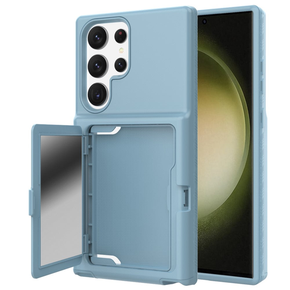 Samsung Galaxy S23 Ultra Cardcase-serien PC + TPU-mobilskal Spegeldesign Korthållare Stativ Förtjockat Skydd