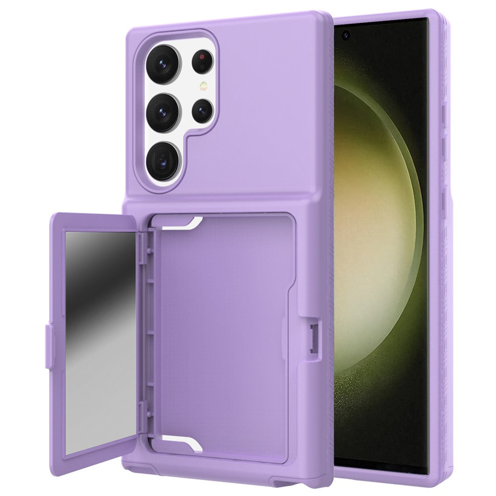 Samsung Galaxy S23 Ultra Cardcase-serien PC + TPU-mobilskal Spegeldesign Korthållare Stativ Förtjockat Skydd