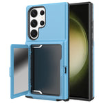 Samsung Galaxy S23 Ultra Cardcase-serien PC + TPU-mobilskal Spegeldesign Korthållare Stativ Förtjockat Skydd