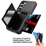 For Samsung Galaxy S23 Cardcase Series Card Holder Thick Phone Case Kickstand Mirror Function PC + TPU Cover