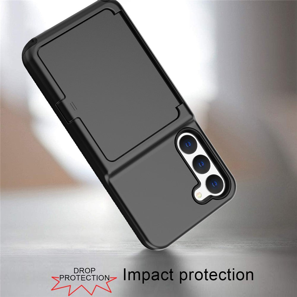 For Samsung Galaxy S23 Cardcase Series Card Holder Thick Phone Case Kickstand Mirror Function PC + TPU Cover
