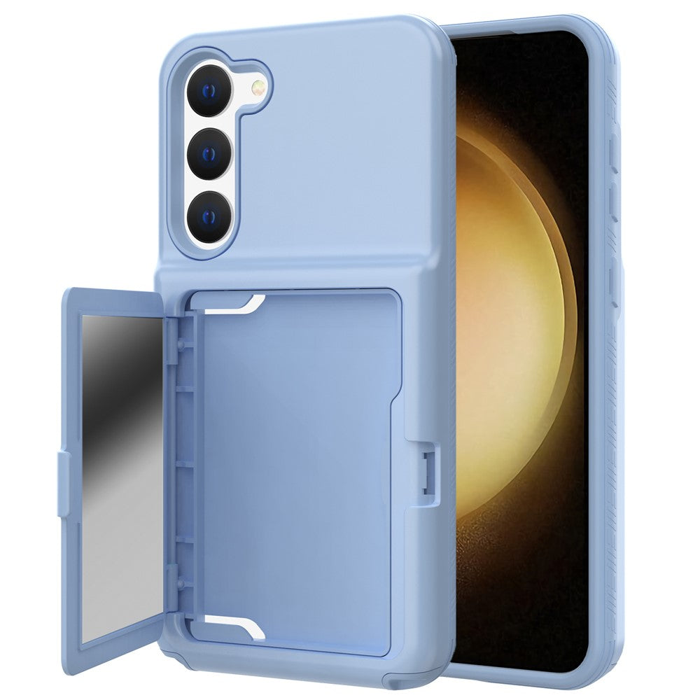 For Samsung Galaxy S23 Cardcase Series Card Holder Thick Phone Case Kickstand Mirror Function PC + TPU Cover