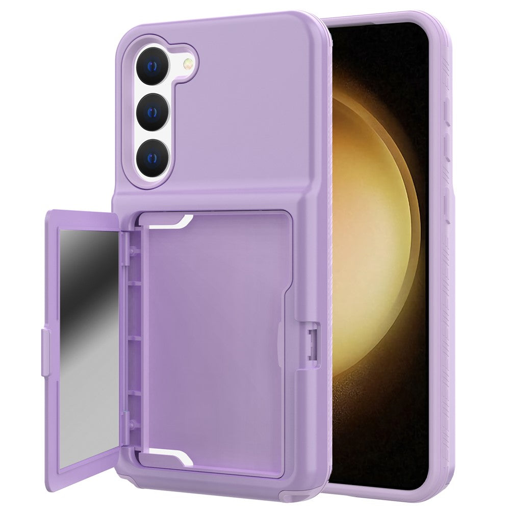 For Samsung Galaxy S23 Cardcase Series Card Holder Thick Phone Case Kickstand Mirror Function PC + TPU Cover
