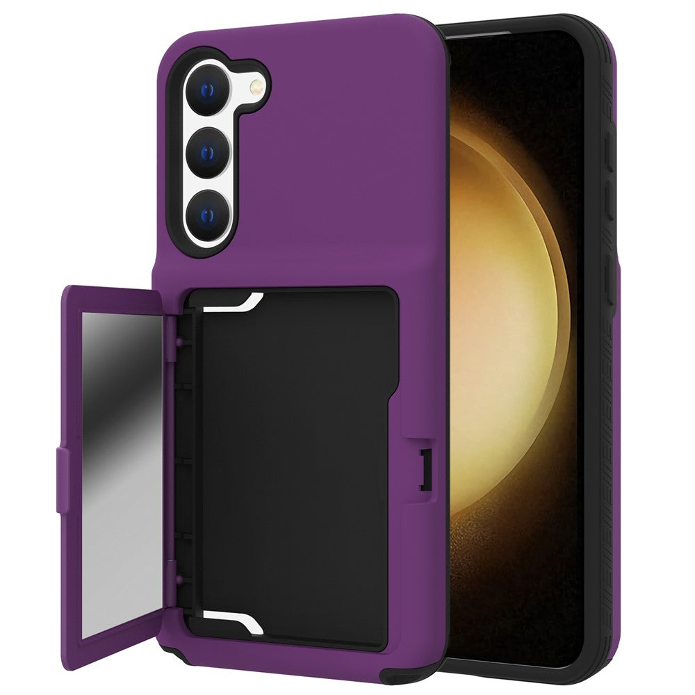 For Samsung Galaxy S23 Cardcase Series Card Holder Thick Phone Case Kickstand Mirror Function PC + TPU Cover