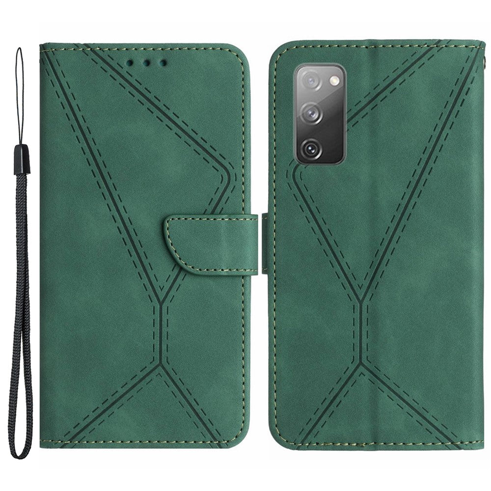 HT05 Flip Wallet Phone Case for Samsung Galaxy S20 FE / S20 FE 5G / S20 FE 2022 / S20 Lite , PU Leather Skin-touch Imprinted Line Stand Cover