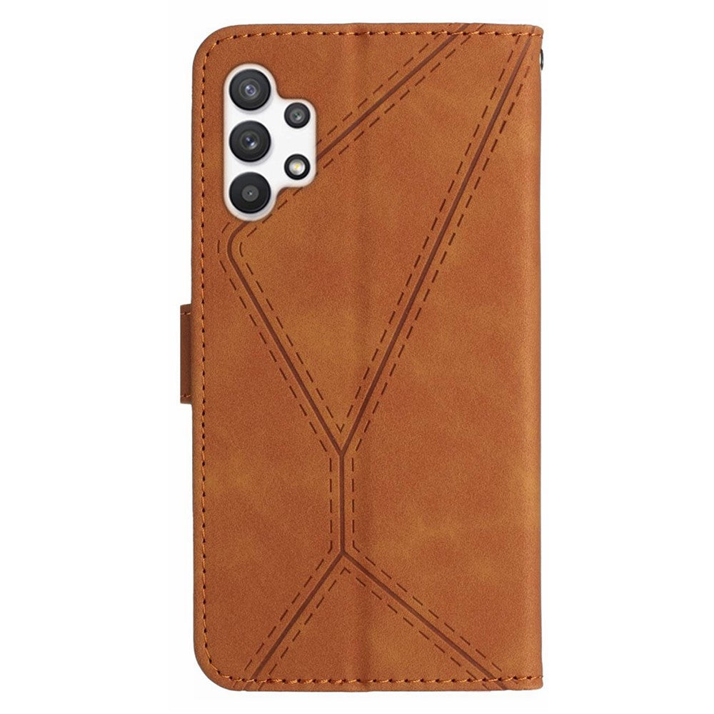 HT05 PU Leather Case for Samsung Galaxy A32 4G (EU Version) Imprinted Line Wallet Stand Skin-touch Cover