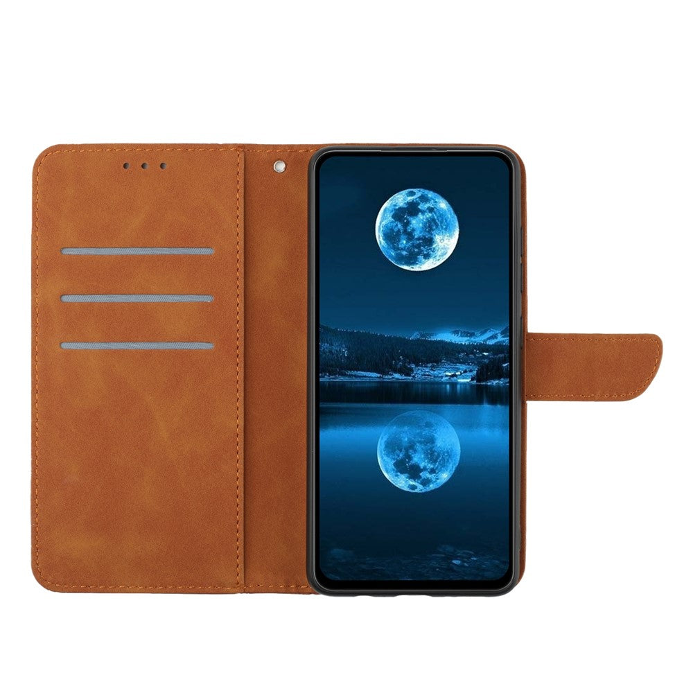 HT05 PU Leather Case for Samsung Galaxy A32 4G (EU Version) Imprinted Line Wallet Stand Skin-touch Cover