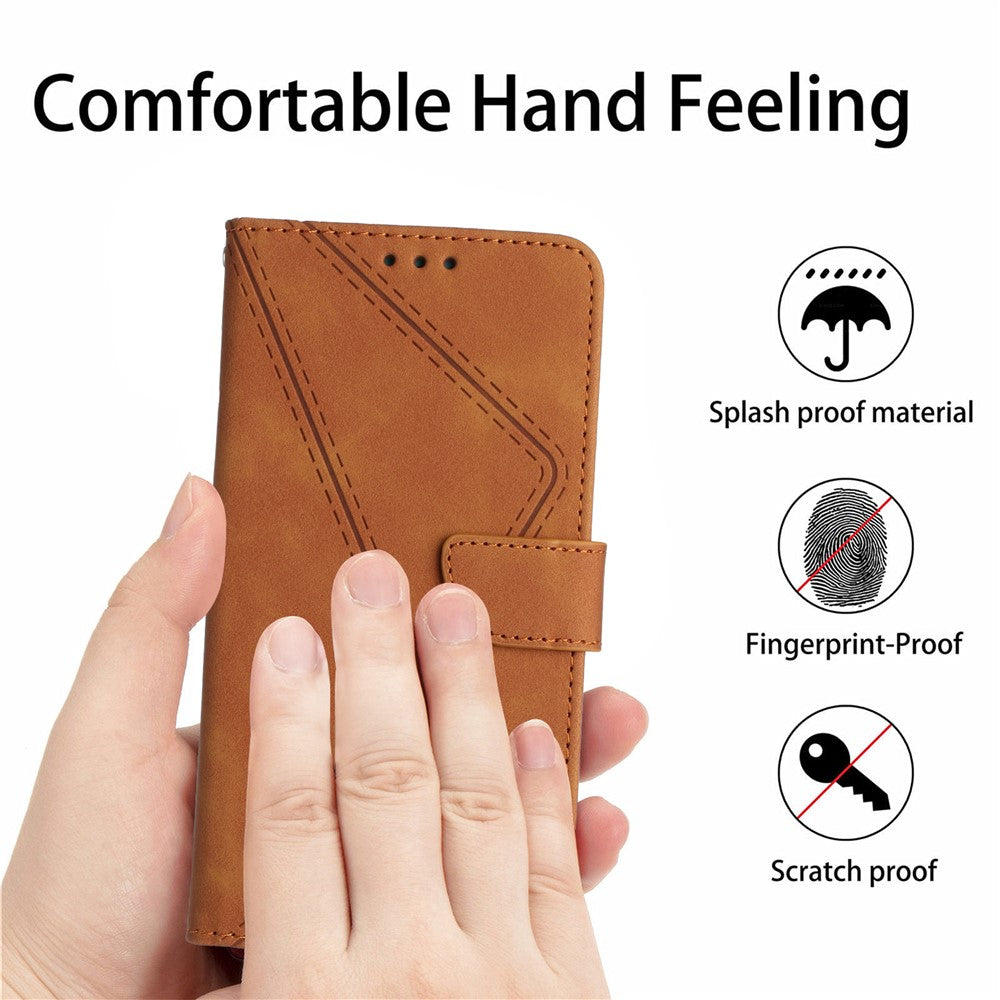 HT05 PU Leather Case for Samsung Galaxy A32 4G (EU Version) Imprinted Line Wallet Stand Skin-touch Cover