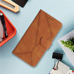HT05 PU Leather Case for Samsung Galaxy A32 4G (EU Version) Imprinted Line Wallet Stand Skin-touch Cover