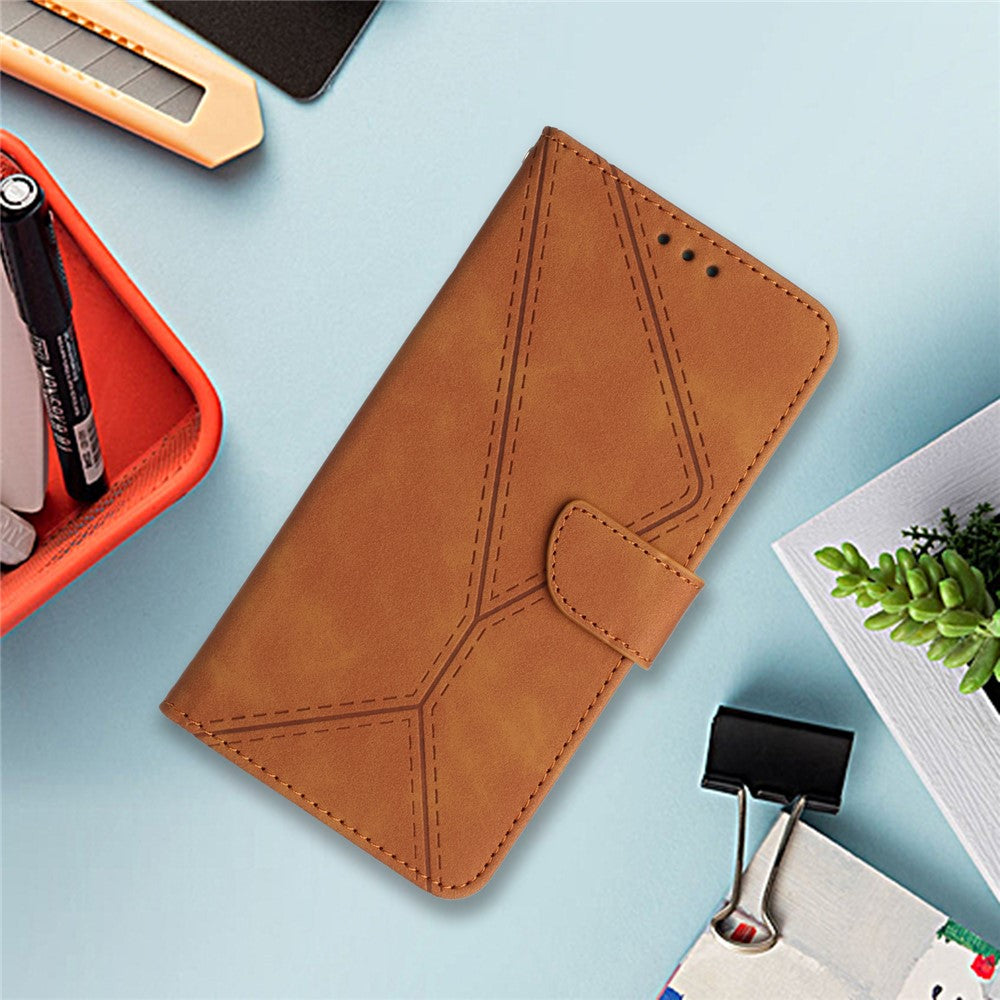 HT05 PU Leather Case for Samsung Galaxy A32 4G (EU Version) Imprinted Line Wallet Stand Skin-touch Cover