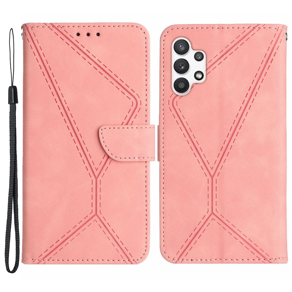 HT05 PU Leather Case for Samsung Galaxy A32 4G (EU Version) Imprinted Line Wallet Stand Skin-touch Cover