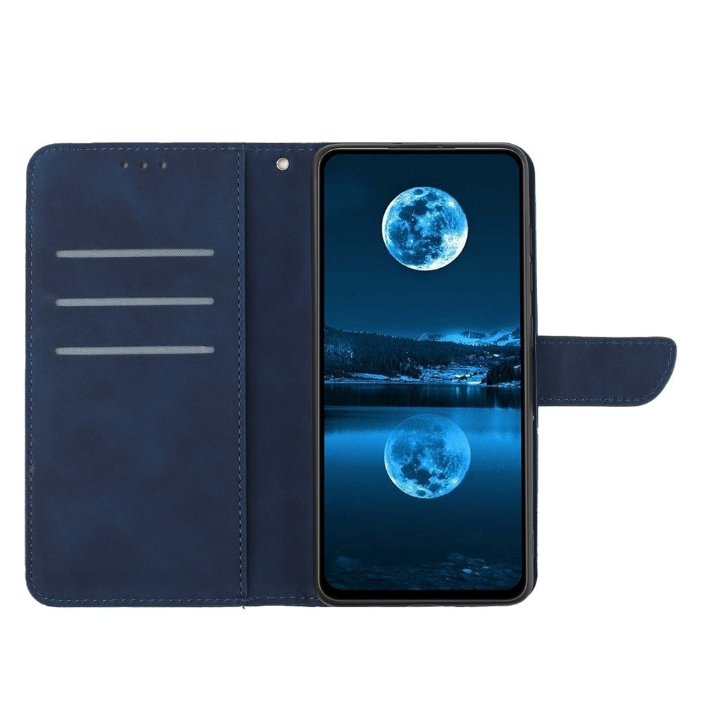 HT05 Skin-touch Phone Case for Samsung Galaxy A22 5G (EU Version) Imprinted Line Wallet Stand Leather Cover