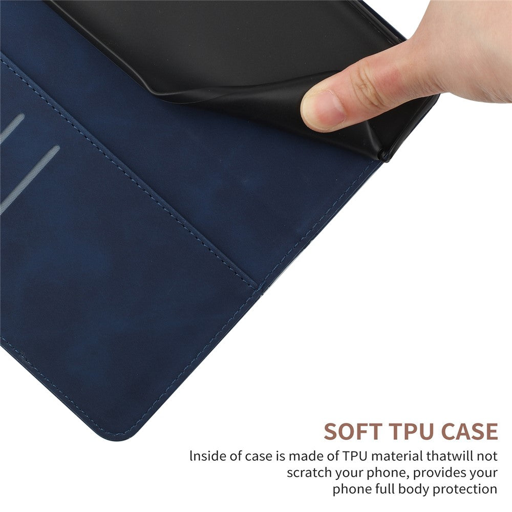 HT05 Skin-touch Phone Case for Samsung Galaxy A22 5G (EU Version) Imprinted Line Wallet Stand Leather Cover